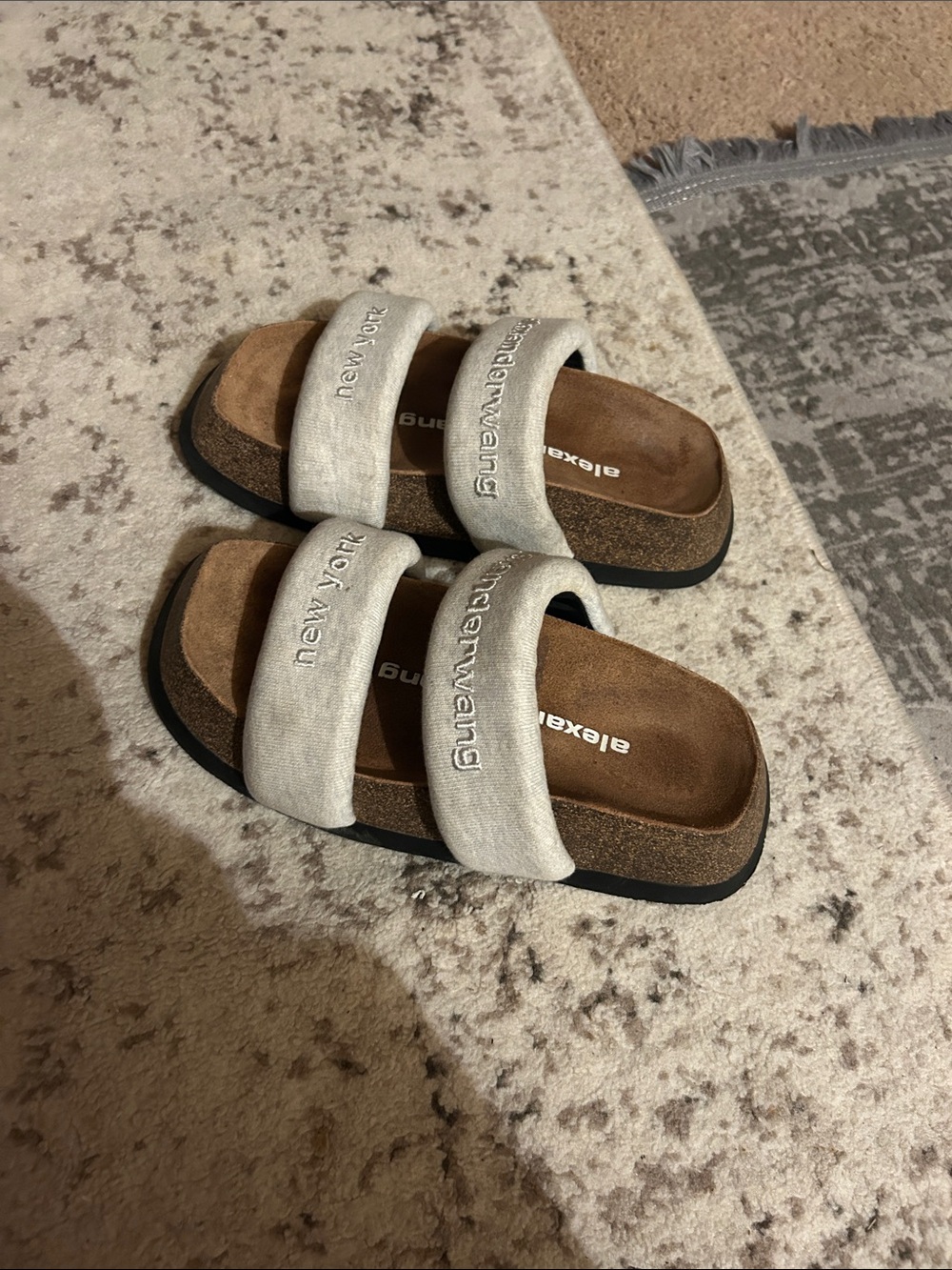 Alexander Wang Kids Double-Strap Slide Sandals in Light Gray